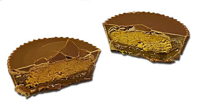 Reese's Caramel Big Cup candy cut in half