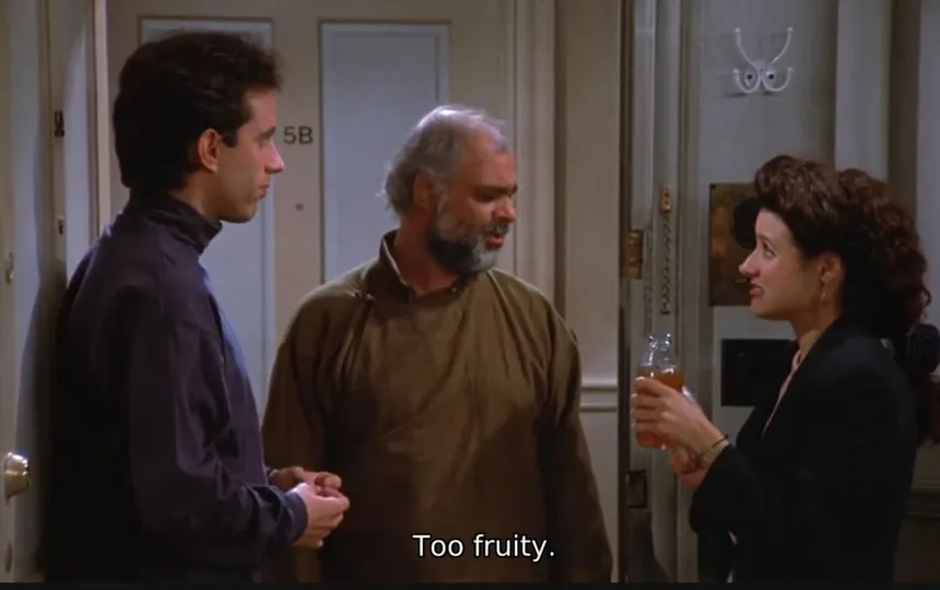 Snapple mention on Seinfeld: "too Fruity" caption.